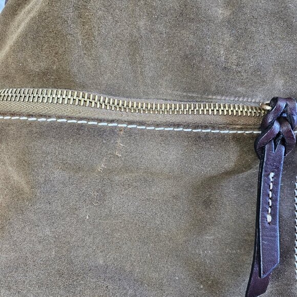 Dooney and Bourke Dark Olive Green Suede Leather Dillen Double Pocket Satchel - Picture 5 of 14